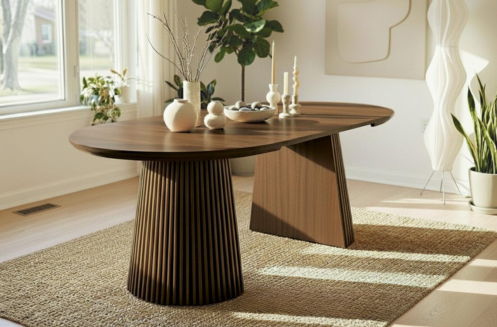 MESA COMEDOR REDONDA EXTENSIBLE KEANU 120 - 160 - 200 x 120 CM NOGAL - Imagen 4