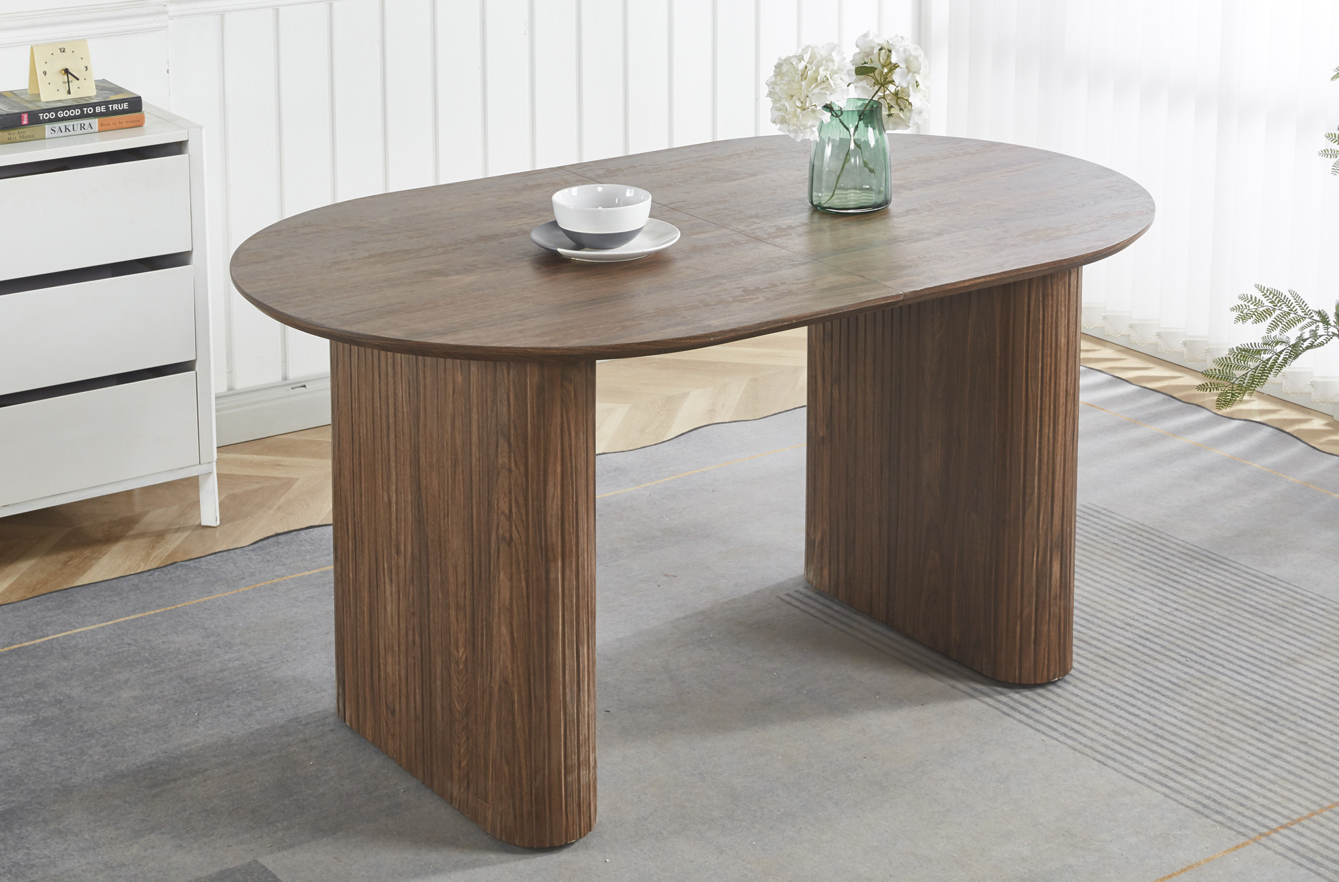 MESA COMEDOR OVAL EXTENSIBLE 150 - 190 - 230 CM PIETRA NOGAL - Imagen 4