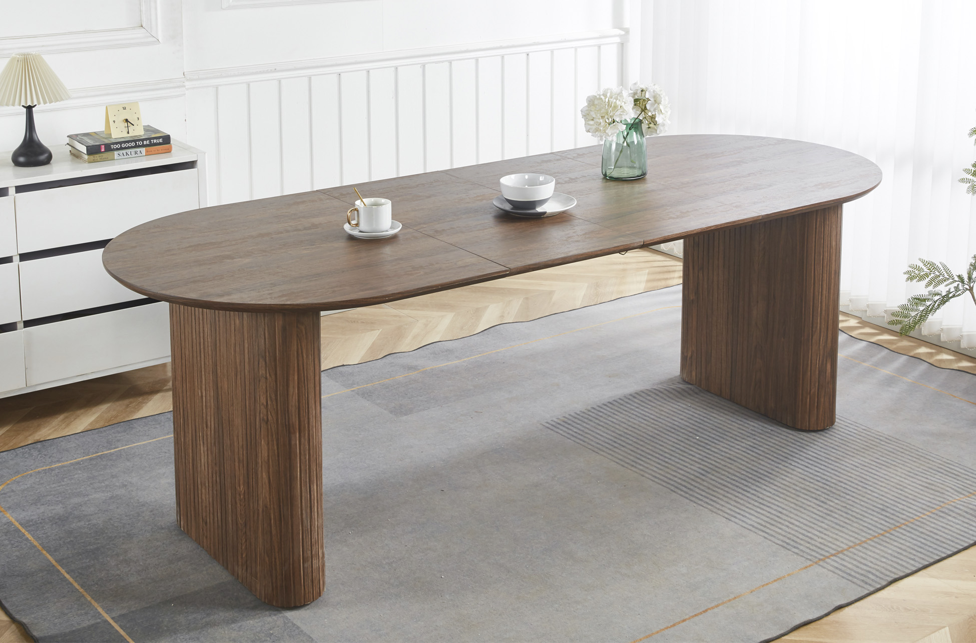 MESA COMEDOR OVAL EXTENSIBLE 150 - 190 - 230 CM PIETRA NOGAL - Imagen 5