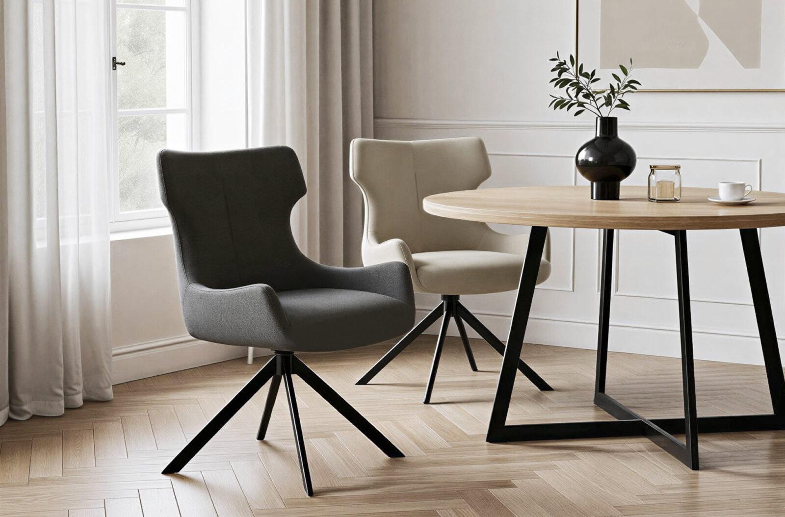 SILLA COMEDOR GIRATORIA ROBERT TEJIDO GRIS. - Imagen 6