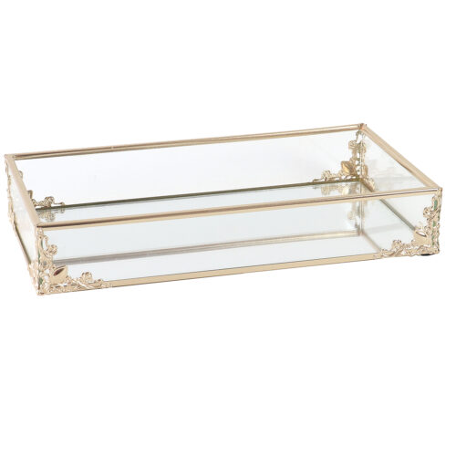 BANDEJA METAL DORADO/CRISTAL