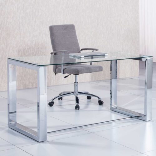 MESA DESPACHO OFFICE 140 x 70 CM PATAS CROMO / CRISTAL TEMPLADO