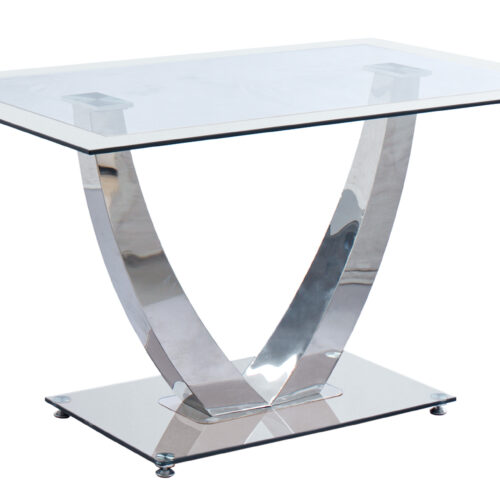 MESA COMEDOR DUBAI CRISTAL BLANCO / CROMO.