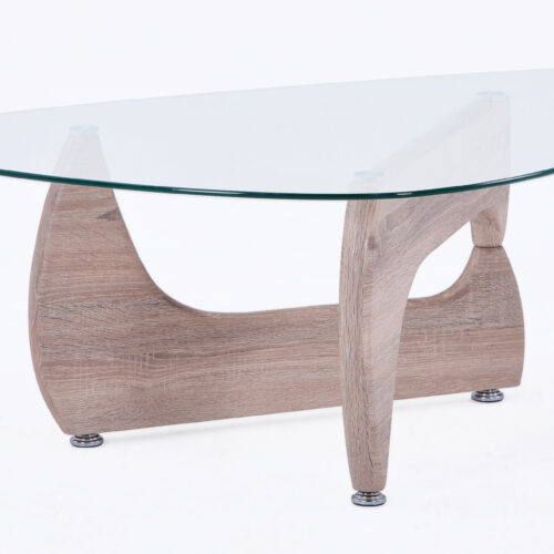 MESA CENTRO LEYNA 110 x 70 CM ROBLE / CRISTAL TRANSPARENTE.