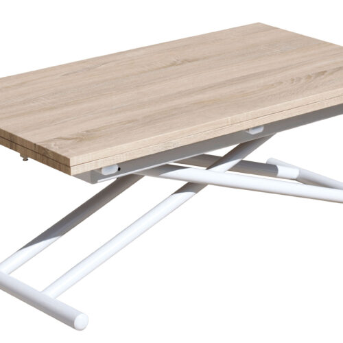 MESA CENTRO ELEVABLE Y EXTENSIBLE UP - DOWN BLANCO / ROBLE 100 x 50 CM