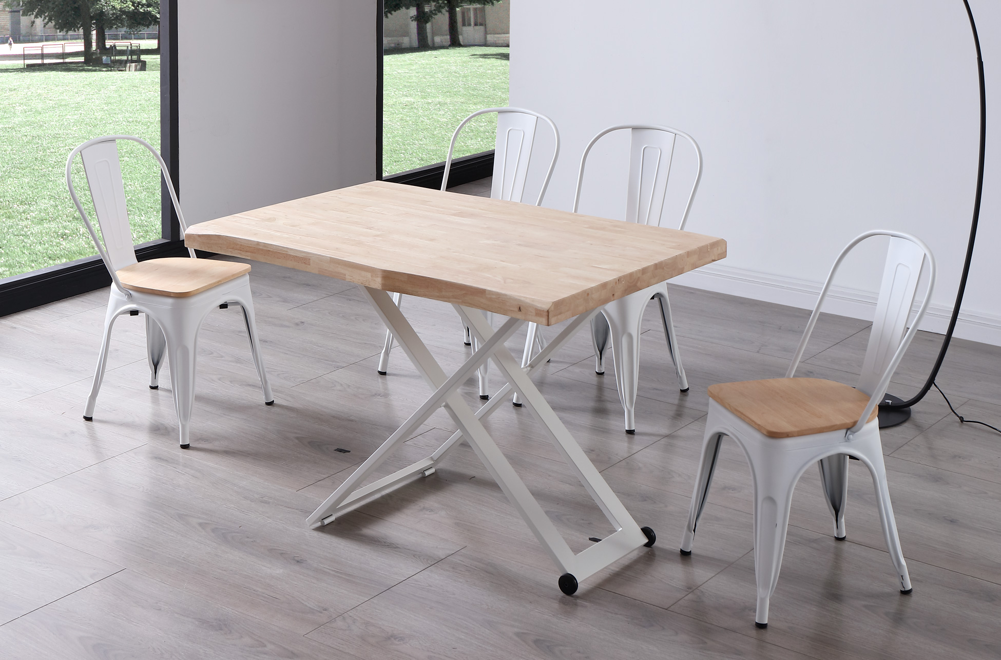 MESA CENTRO ELEVABLE ZOE 120 x 80 CM ROBLE NORDISH / BLANCO TAPA CON FORMA. - Imagen 5
