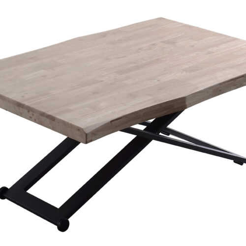 MESA CENTRO ELEVABLE ZOE 120 x 80 CM ROBLE HONEY / NEGRO TAPA CON FORMA.