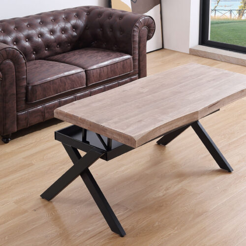 MESA CENTRO ELEVABLE XENA 120 X 66 CM TAPA CON FORMA ROBLE HONEY  / NEGRO.