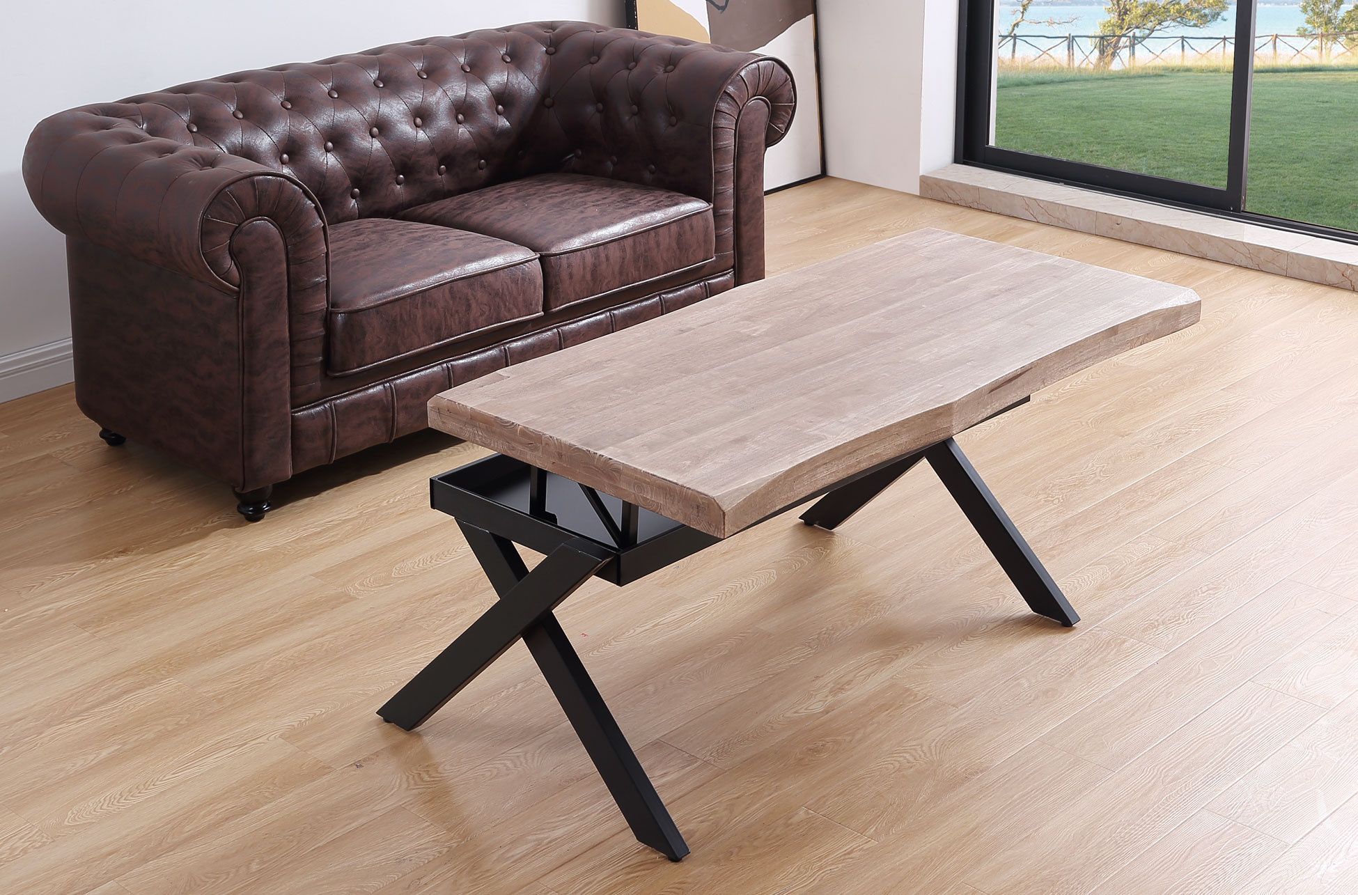 MESA CENTRO ELEVABLE XENA 120 X 66 CM TAPA CON FORMA ROBLE HONEY / NEGRO. - Imagen 4