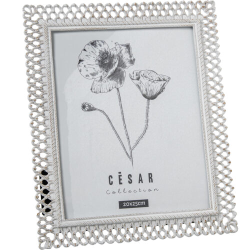 PORTAFOTOS RESINA 20X25CM BLANCO CALADO