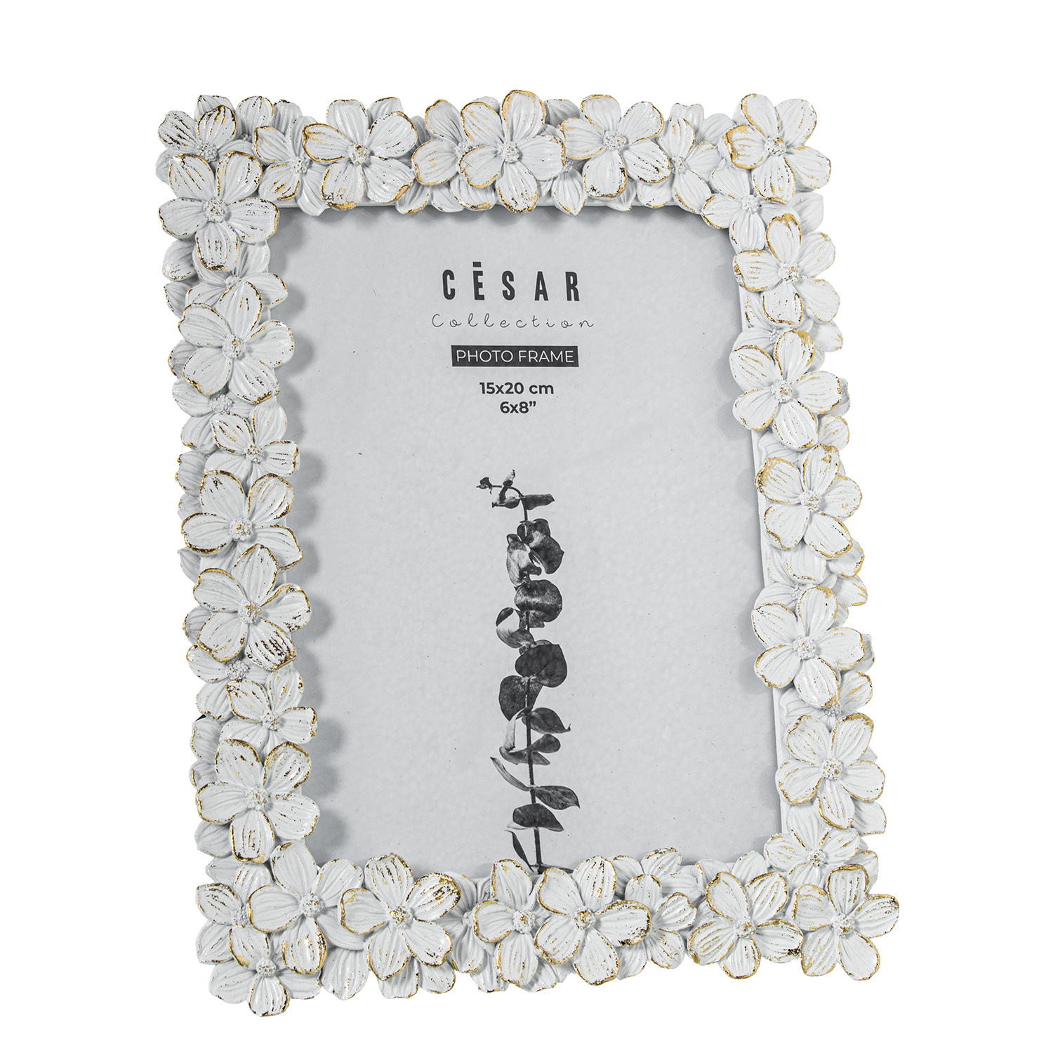 PORTAFOTOS RESINA 15X20CM BLANCO/DORADO