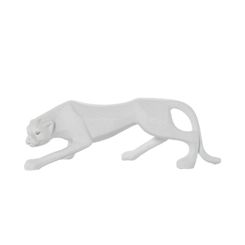 FIGURA PANTERA CERÁMICA 38CM BLANCO ARENA/DORADO