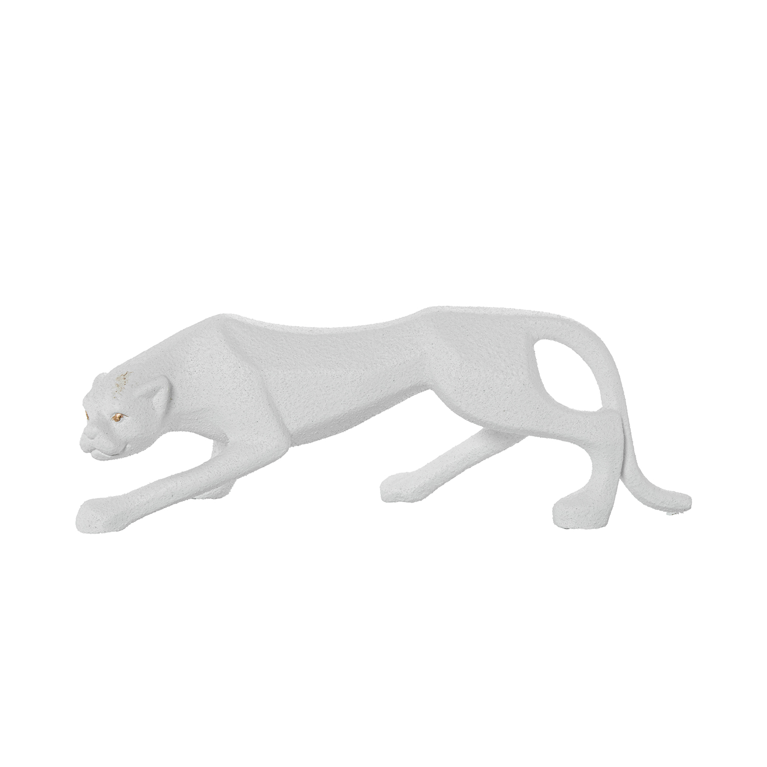 FIGURA PANTERA CERÁMICA 38CM BLANCO ARENA/DORADO
