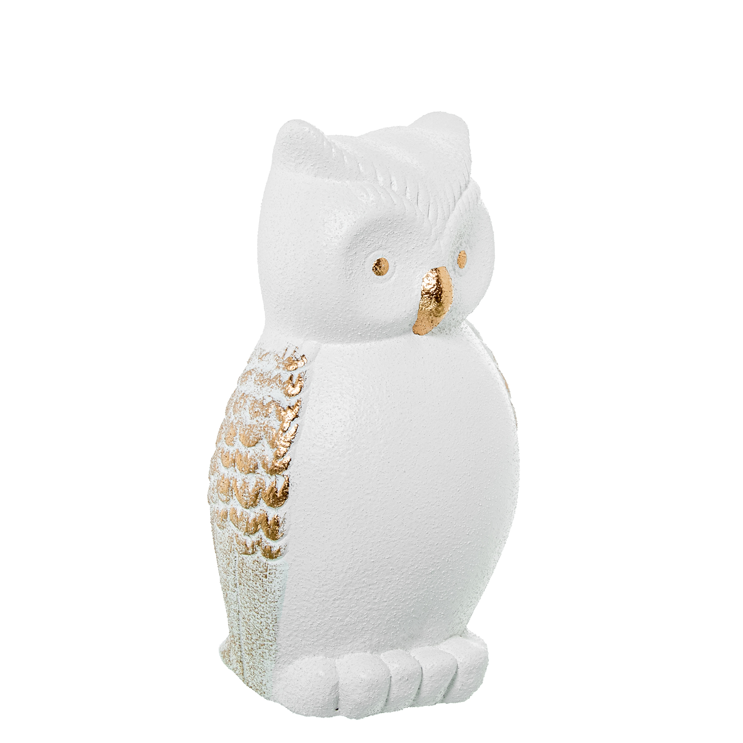 FIGURA BUHO 30CM CERAMICA BLANICA BLANCO ARENA/ORO