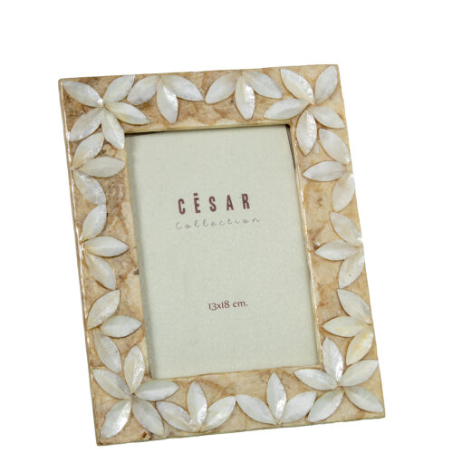 PORTAFOTOS NACAR 13X18CM FLORES RELIEVE NATURAL/TOSTADO