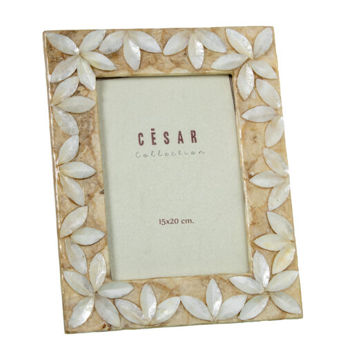 PORTAFOTOS NACAR 15X20CM FLORES RELIEVE NATURAL/TOSTADO
