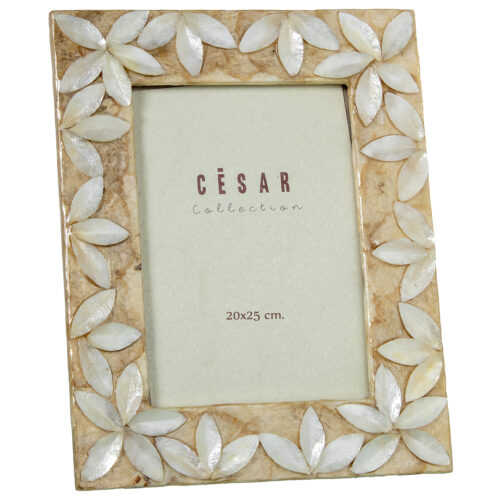 PORTAFOTOS NACAR 20X25CM FLORES RELIEVE NATURAL/TOSTADO