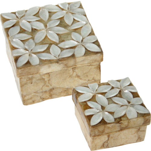 SET 2 CAJAS NACAR FLORES RELIES RELIEVE NATURAL/TOSTADO