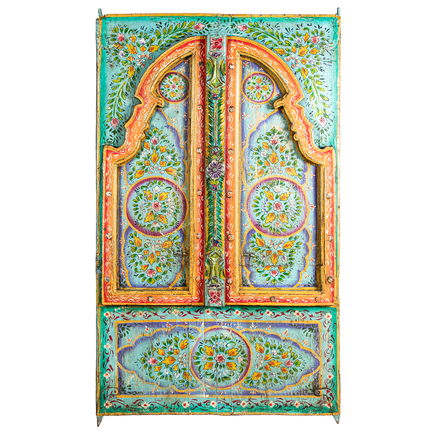 PUERTA MADERA DECORADA POLICRODA VERDE OSCURO