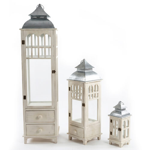 SET 3 FAROLES MADERA BLANCA PAEVISION