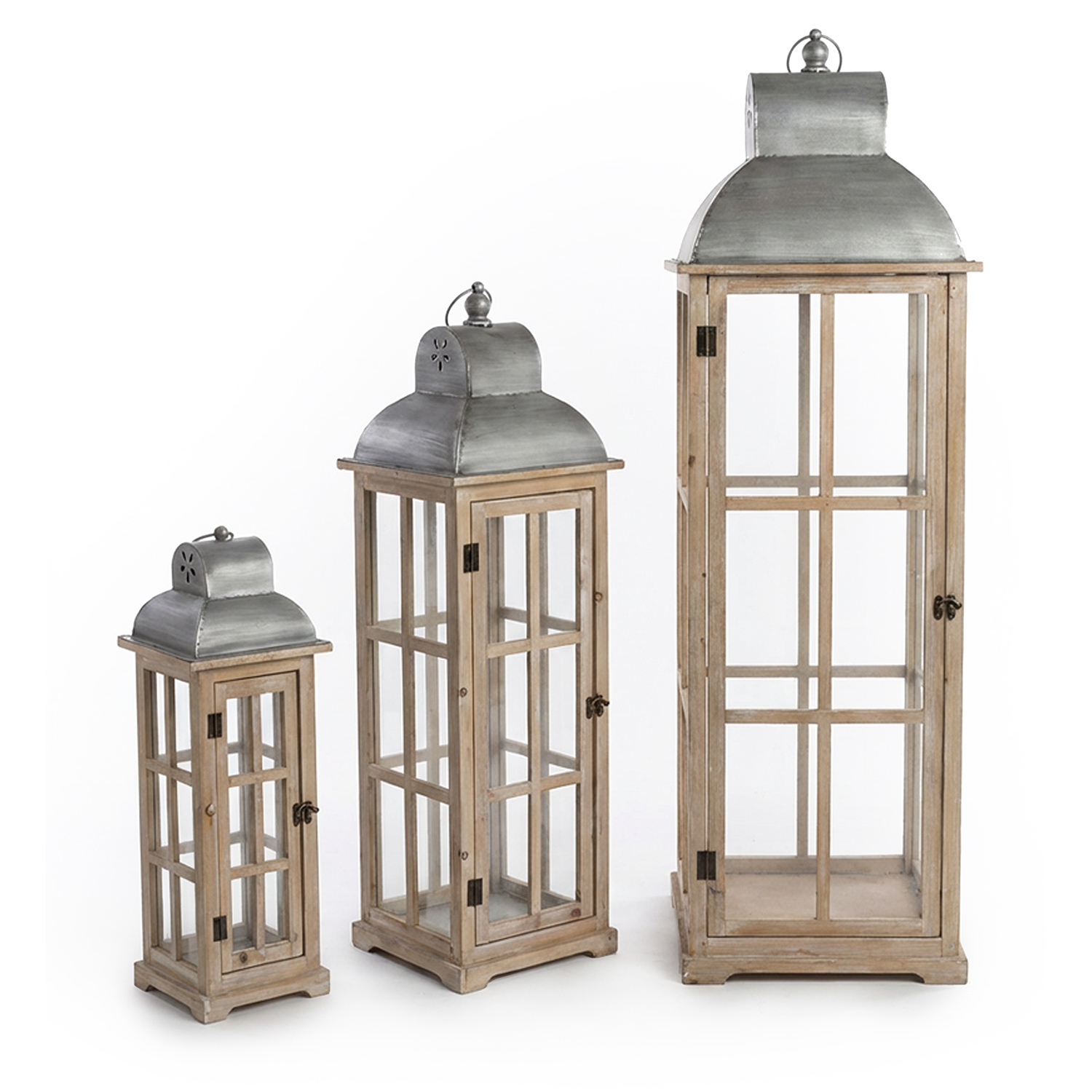 SET 3 FAROLES MADERA NATURAL PO LACADO JARRA 19X18 CM.