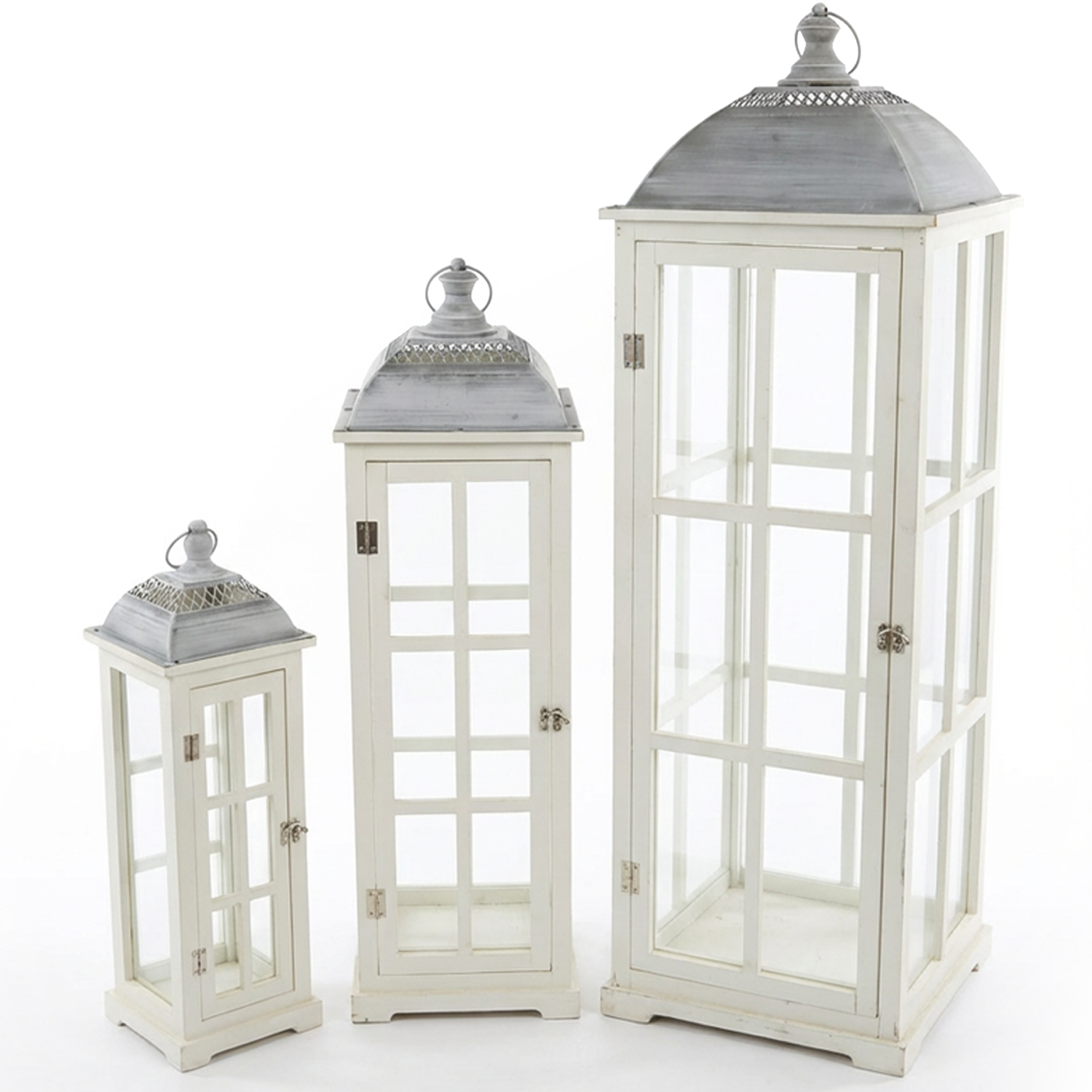 SET 3 FAROLES MADERA BLANCA PAARTE SUPERIOR METAL