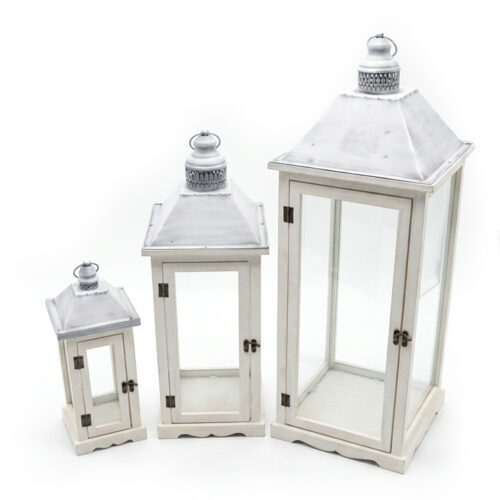 SET 3 FAROLES MADERA BLANCA PA