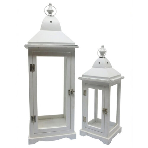 SET 2 FAROLES MADERA BLANCA PA