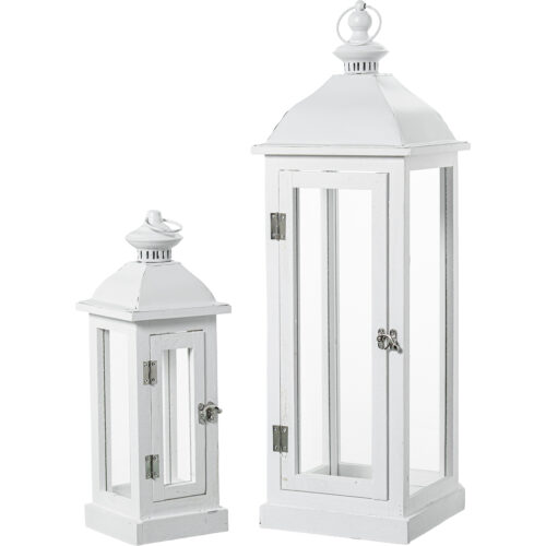 SET 2 FAROLES MADERA BLANCA PAARTE SUPERIOR METAL