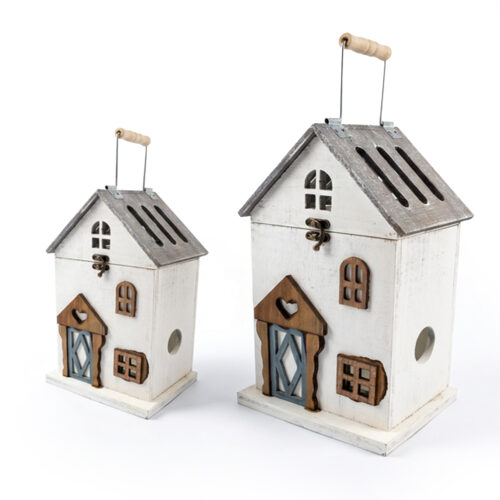 SET 2 FAROLES MADERA C/LUZ CASSA MARRÓN CLARO, TIRA LEDS