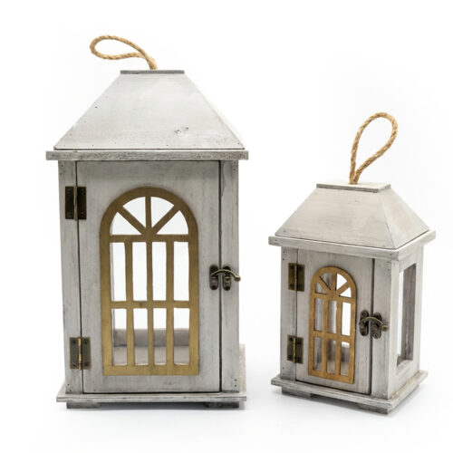 SET 2 FAROLES MADERA BLANCANCAS/GRIS