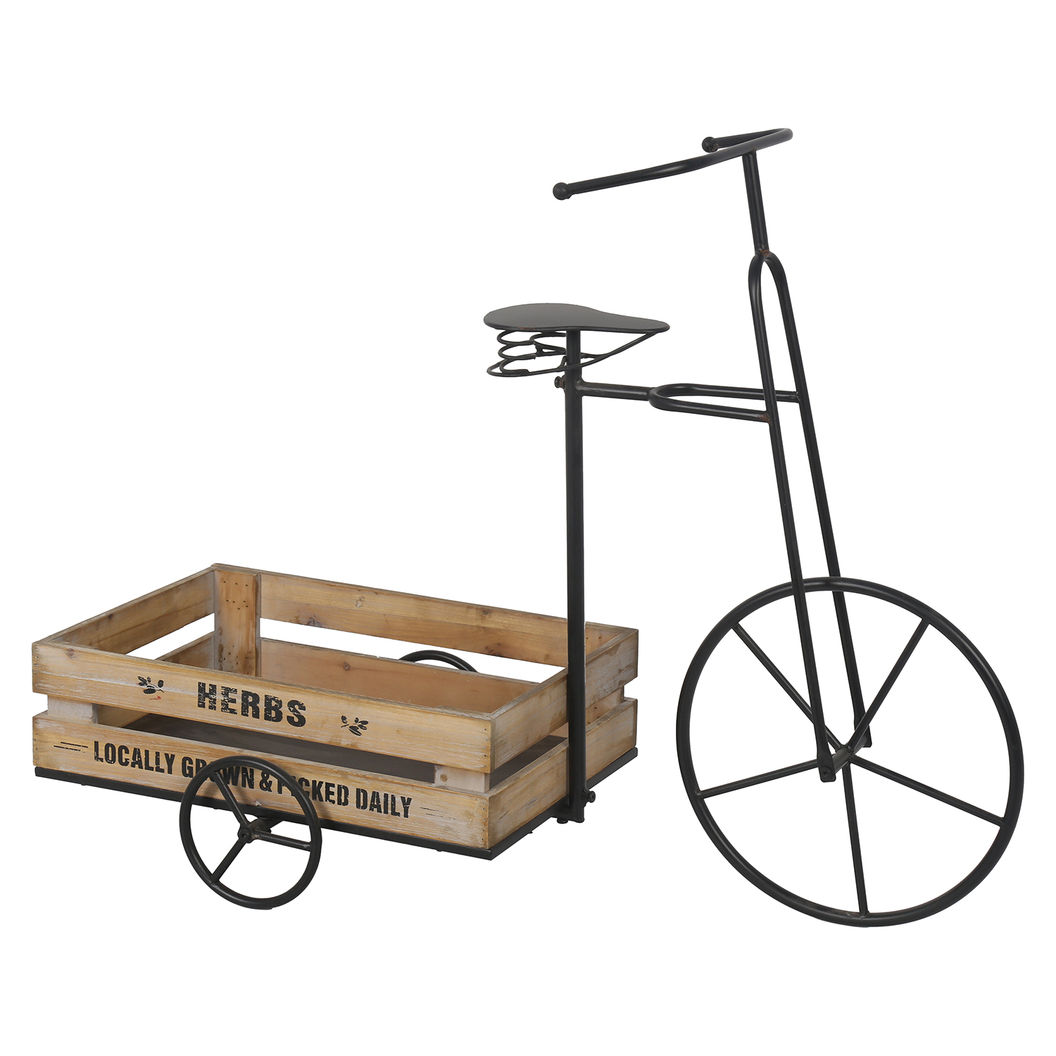 JARDINERA METAL NEGRO TRICICLOBANDEJA MADERA