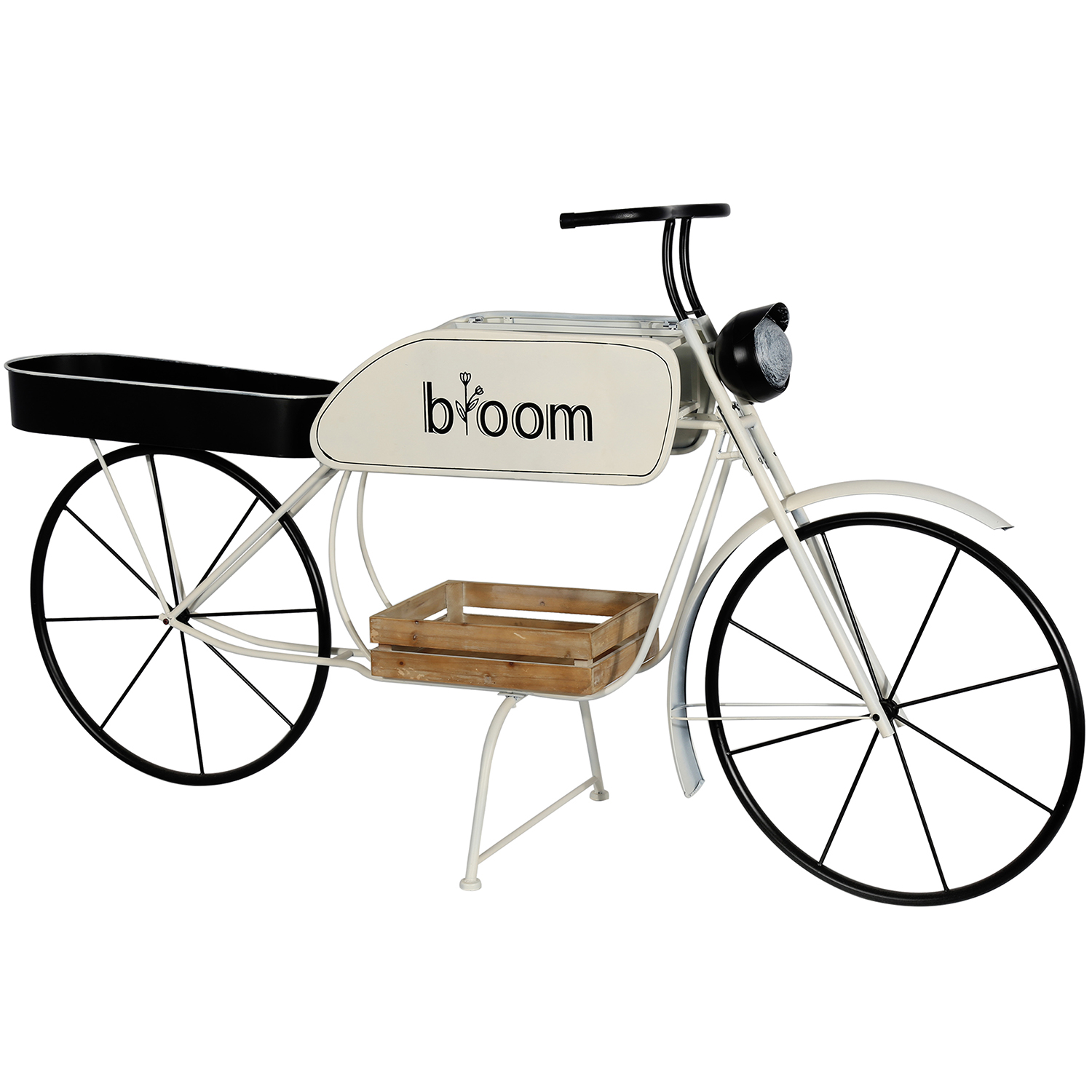 JARDINERA METAL BLANCO MOTO C/ C/BANDEJA MADERA