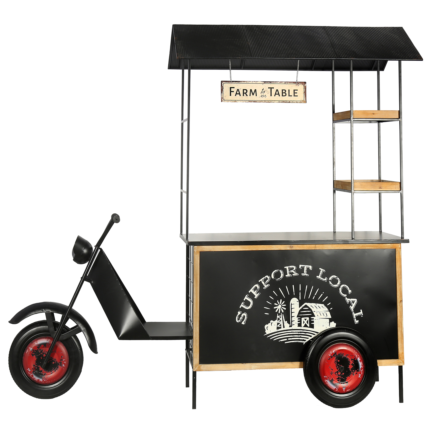 JARDINERA METAL NEGRO MOTOCARRR C/3 BALDAS MADERA