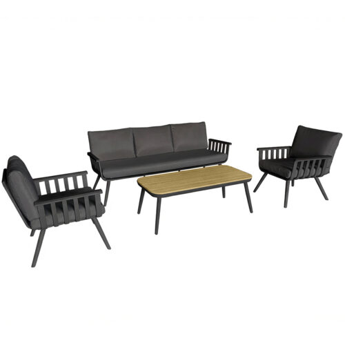 SET SOFA 3 PLAZAS + 2 SILLONES+ MESA ALUMINIO BLANCO