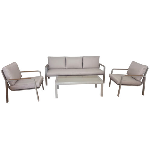 SET SOFA 3 PLAZAS + 2 SILLONES+ MESA ALUMINIO BLANCO