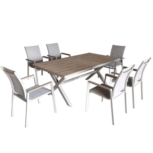 SET MESA Y 6 SILLAS EXTERIOR A+ MESA ALUMINIO CREMA