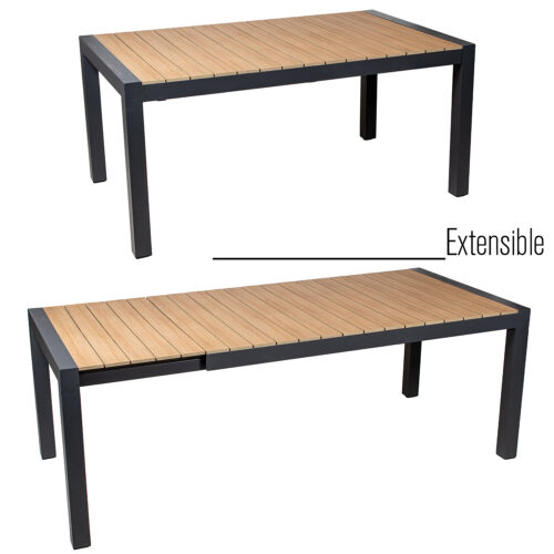 MESA EXTENSIBLE ALUMINIO ANTRAO ACABADO MADERA