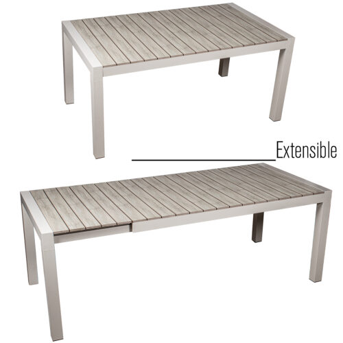 MESA EXTENSIBLE ALUMINIO CREMACITA ACABADO MADERA