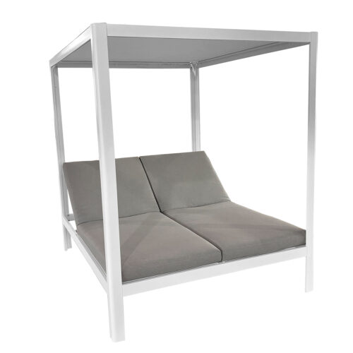 CAMA BALINESA ALUMINIO BLANCO ACABADO MADERA