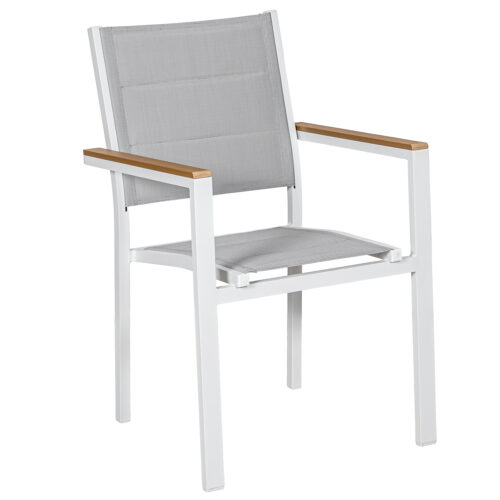 SILLA ACOLCHADA ALUMINIO BLANC ACABADO MADERA APILABLE