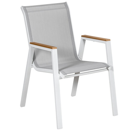 SILLA ALUMINIO BLANCO TEXTILENLENO CREMA APILABLE