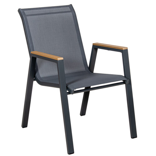 SILLA ALUMINIO TEXTILENO ANTRAO GRIS ACABADO MADERA APILABLE
