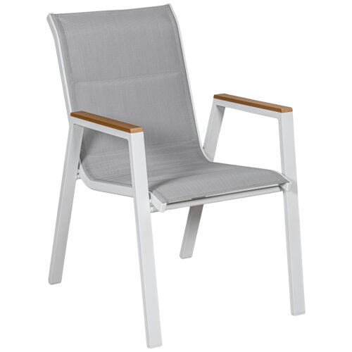 SILLA ACOLCHADA ALUMINIO BLANC ACABADO MADERA APILABLE