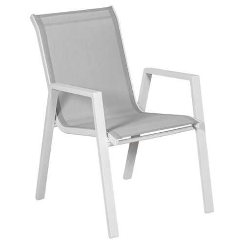 SILLA ALUMINIO BLANCO TEXTILENLENO CREMA ACABADO MADERA