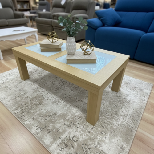 Mesa de centro elevable con acabado en haya natural