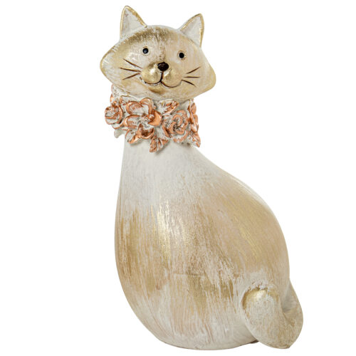 FIGURA RESINA GATO BLANCA/DORADA