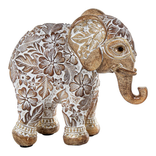 FIGURA RESINA ELEFANTE BLANCA/DORADA