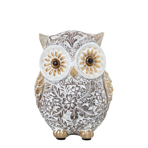FIGURA RESINA BÚHO BLANCA/DORADORADA