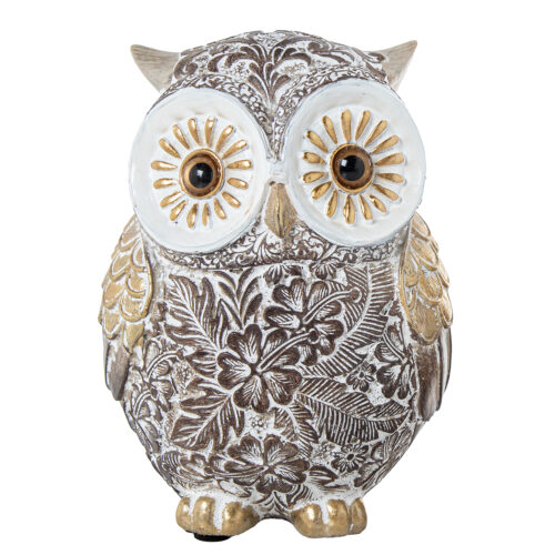 FIGURA RESINA BÚHO BLANCA/DORADA